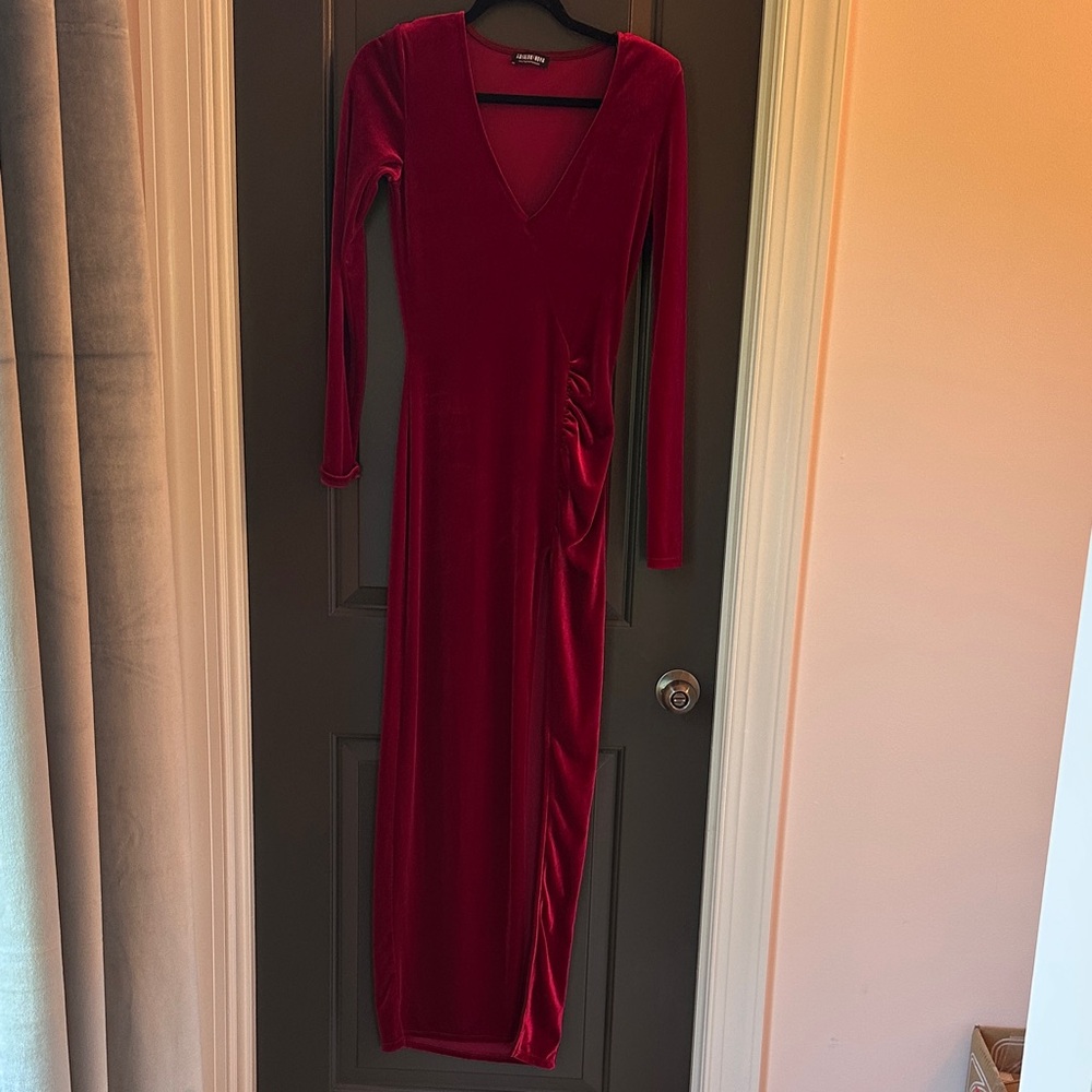 Fashion‎ Nova Deep Red Long Sleeve Velvet Dress Size M